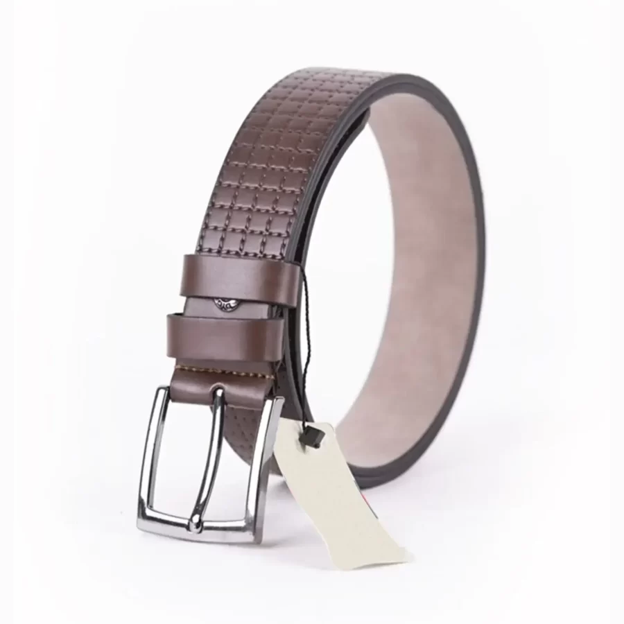 Dark Brown Mens Vegan Leather Belt Check Emboss For Jeans TYC00123289377 3