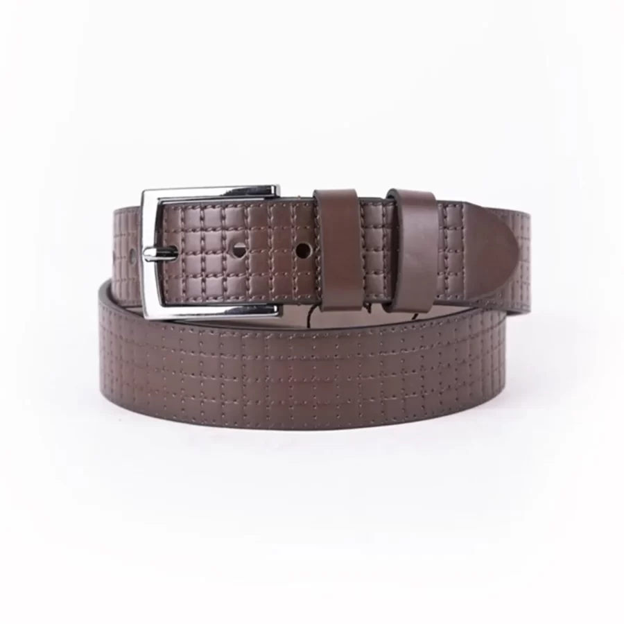 Dark Brown Mens Vegan Leather Belt Checkered For Jeans TYC00123289377 1