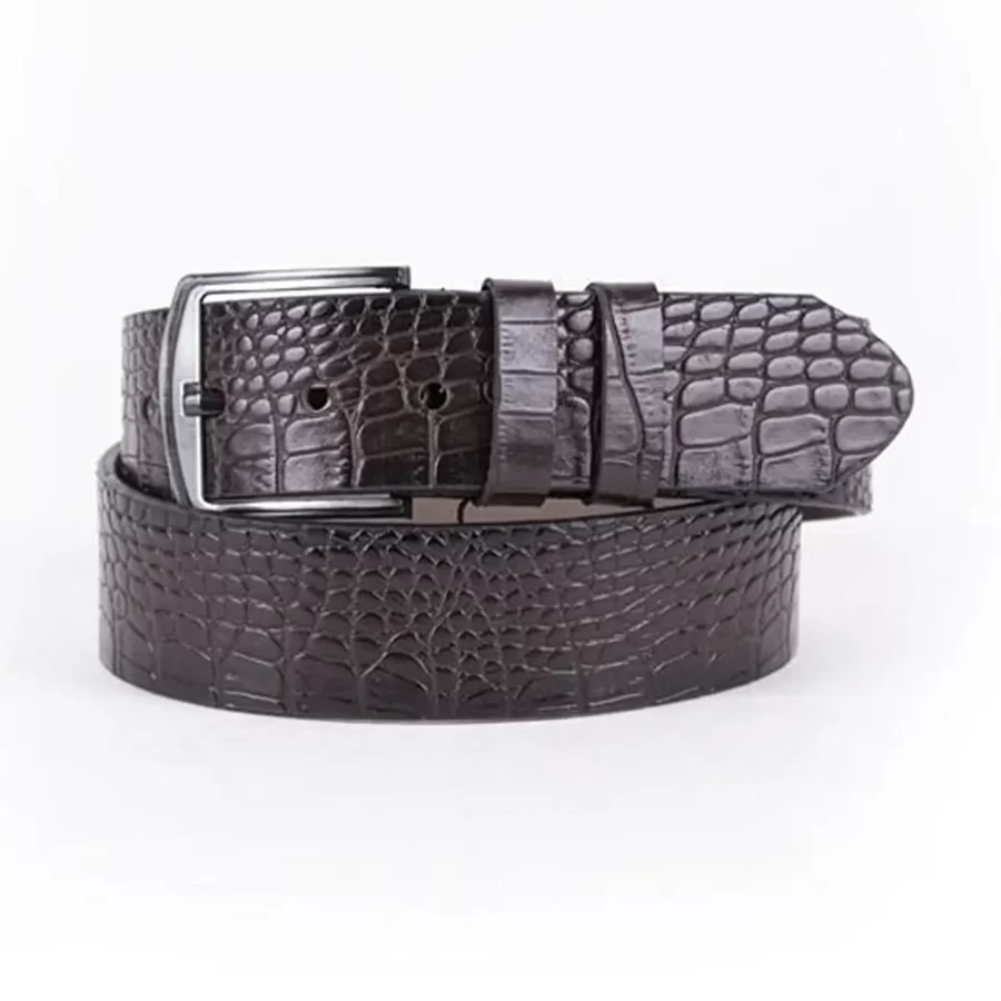 Dark Brown Mens Vegan Leather Belt Croco Emboss For Jeans ST00978 10