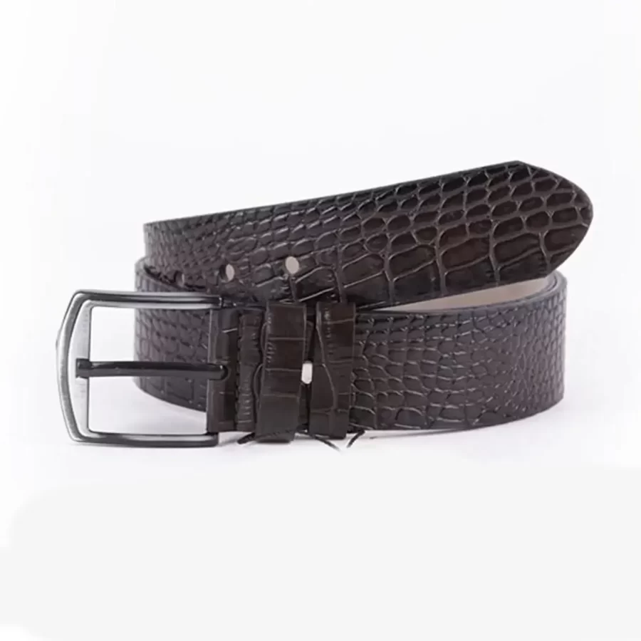 Dark Brown Mens Vegan Leather Belt Croco Emboss For Jeans ST00978 11