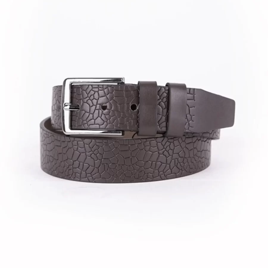 Dark Brown Mens Vegan Leather Belt Tile Emboss For Jeans TYC00124020822 1