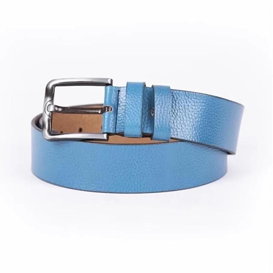 Light Blue Mens Belt Wide Casual Genuine Leather ST00041 25