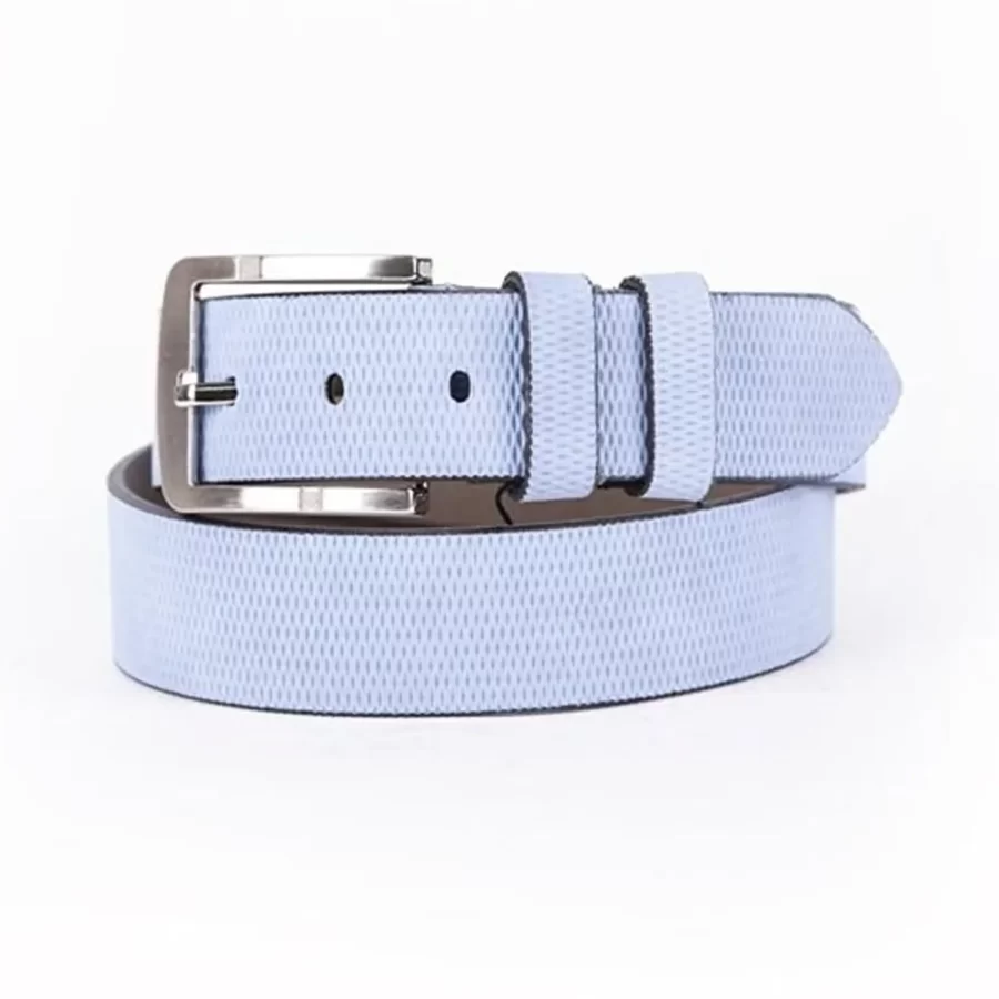 Light Blue Mens Vegan Leather Belt For Jeans ST00945 1