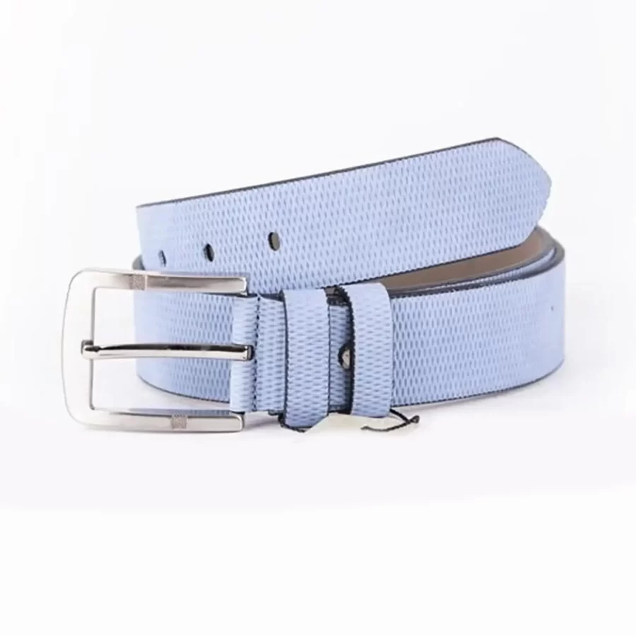 Light Blue Mens Vegan Leather Belt For Jeans ST00945 2