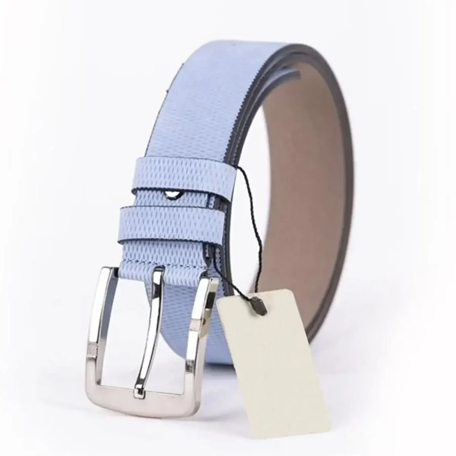 Light Blue Mens Vegan Leather Belt For Jeans ST00945 6