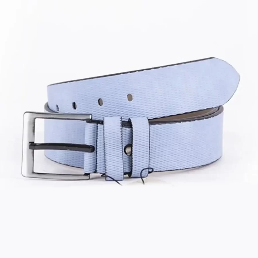 Light Blue Mens Vegan Leather Belt For Jeans ST00985 2