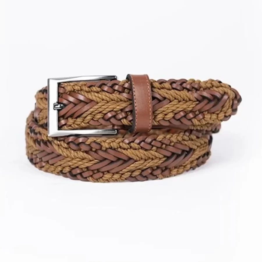 Light Brown Cognac Mens Belt For Jeans Buffalo Braided Leather ST01026 1