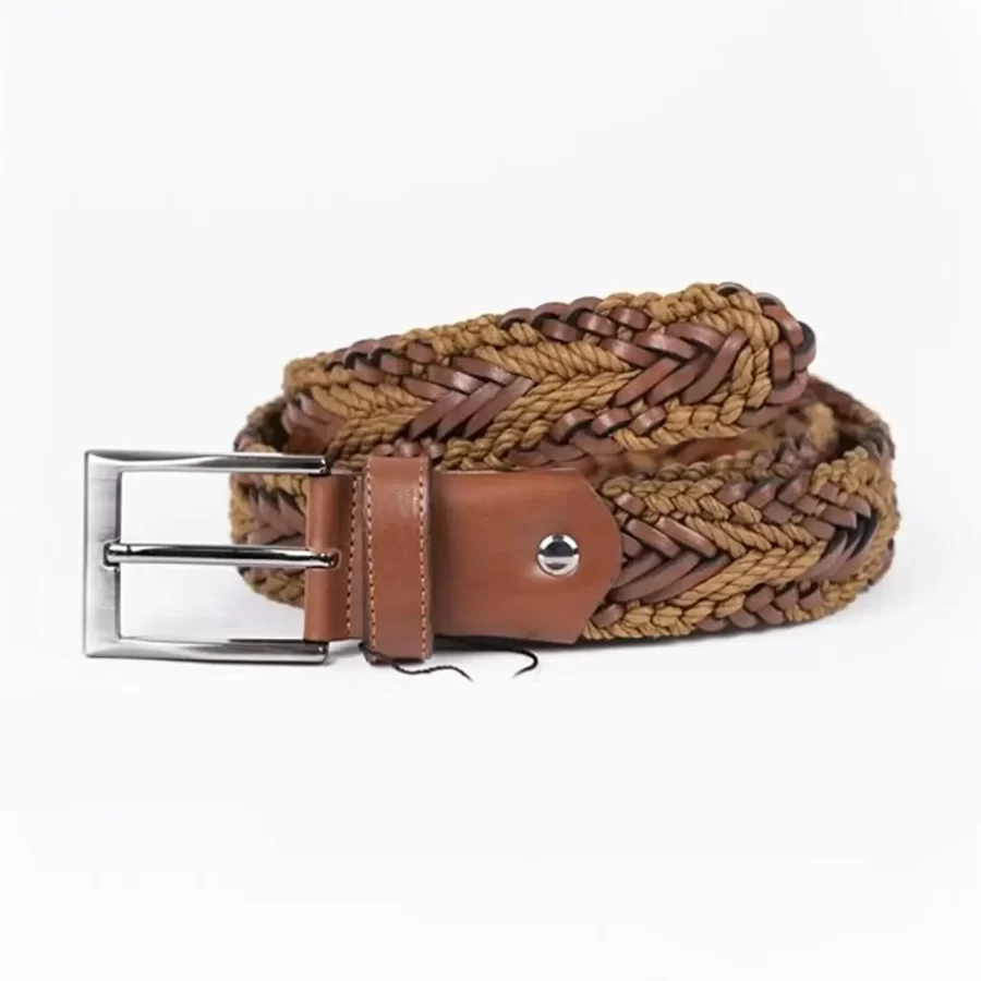 Light Brown Cognac Mens Belt For Jeans Buffalo Braided Leather ST01026 2