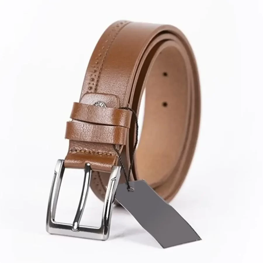 Light Brown Mens Belt Casual Dotted Line Leather ST01342 1