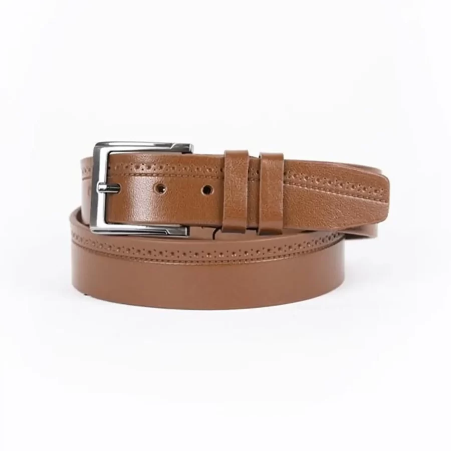 Light Brown Mens Belt Casual Dotted Line Leather ST01342 2