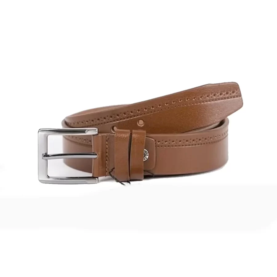 Light Brown Mens Belt Casual Dotted Line Leather ST01342 3