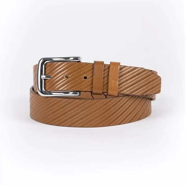 Light Brown Mens Belt Casual Line Textured Calfskin ST01388 1