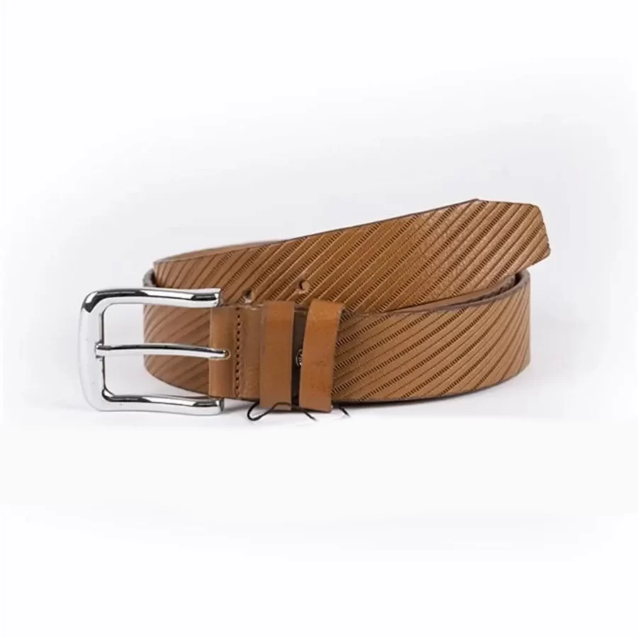 Light Brown Mens Belt Casual Line Textured Calfskin ST01388 2