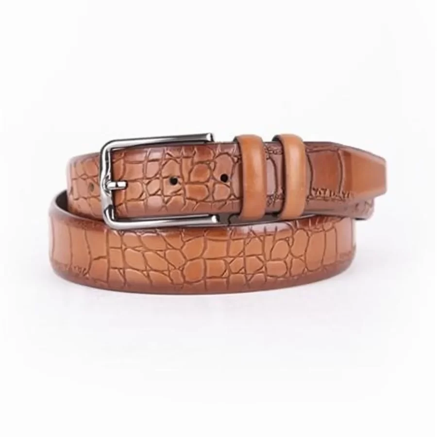 Light Brown Mens Belt Dress Croc Embossed Calf Leather ST01515 7