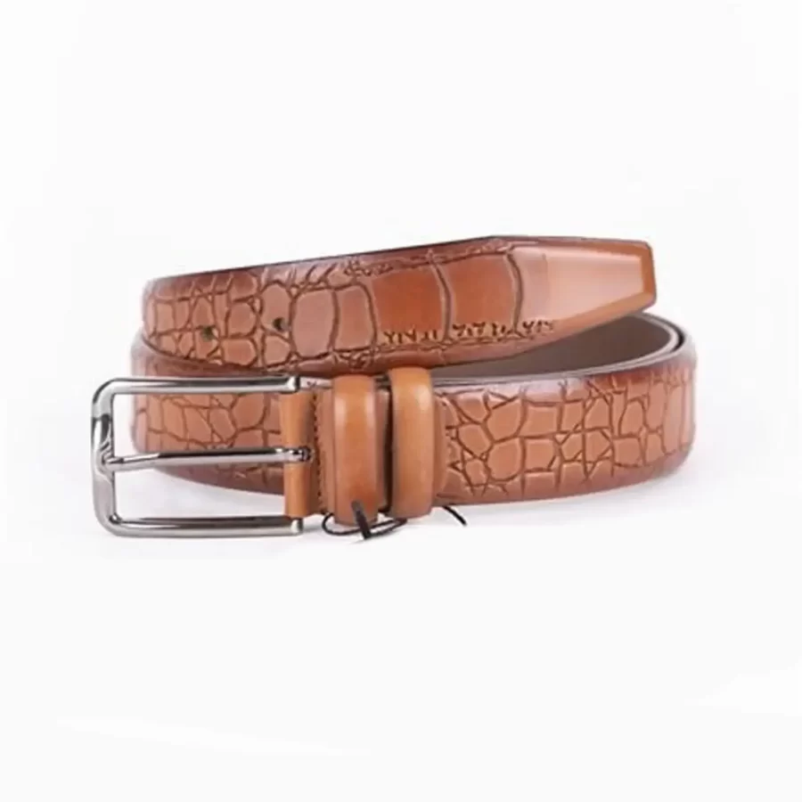 Light Brown Mens Belt Dress Croc Embossed Calf Leather ST01515 8
