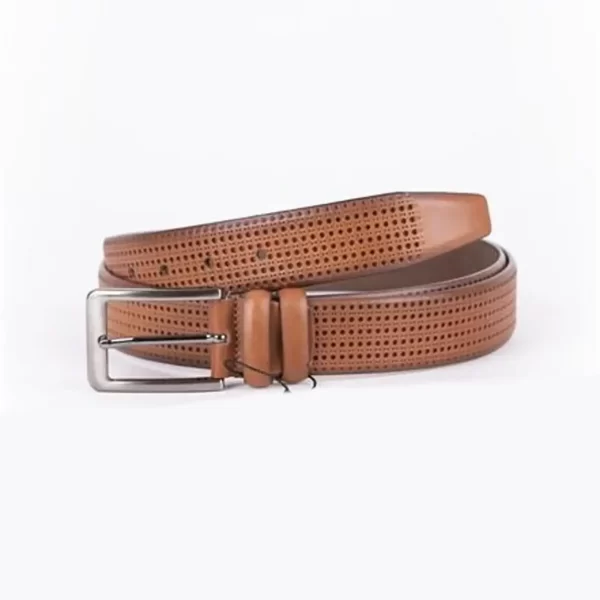 Light Brown Mens Belt Dress Dotted Calf Leather ST01441 8