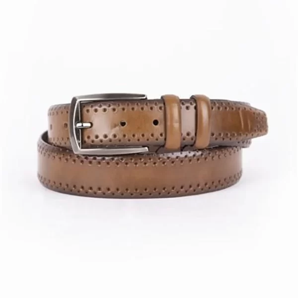 Light Brown Mens Belt Dress Dotted Calf Leather ST01474 13