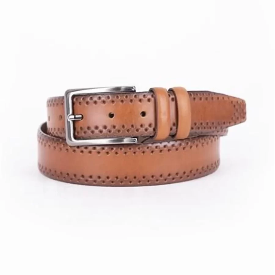 Light Brown Mens Belt Dress Dotted Calf Leather ST01474 4
