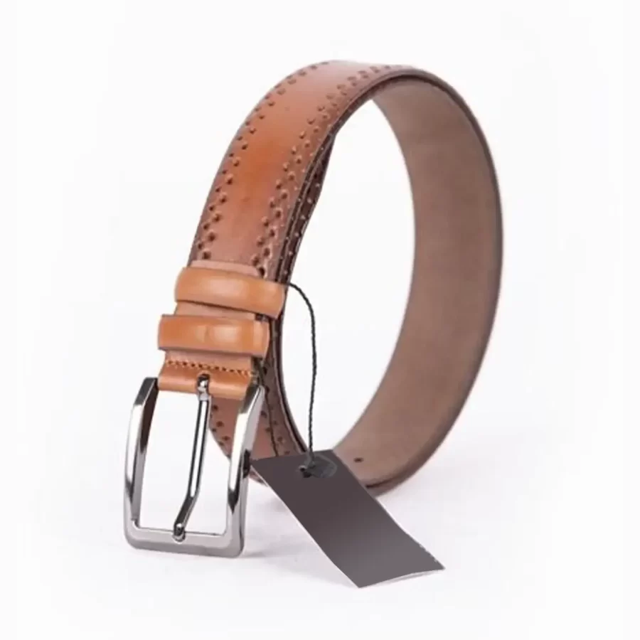 Light Brown Mens Belt Dress Dotted Calf Leather ST01474 6