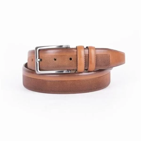 Light Brown Mens Belt Dress Laser Cut Leather ST01473 1