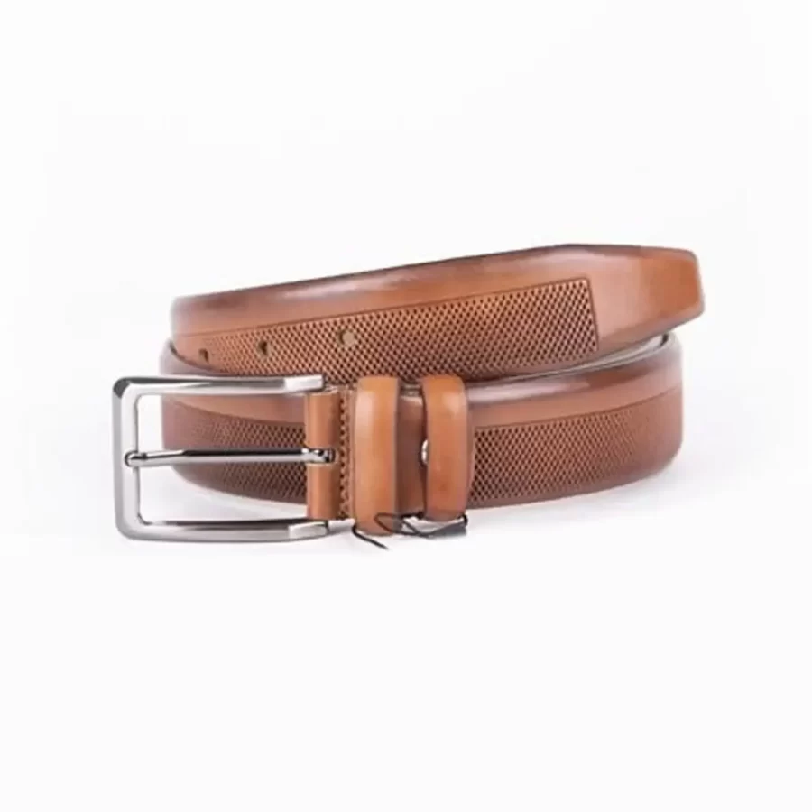 Light Brown Mens Belt Dress Laser Cut Leather ST01473 2