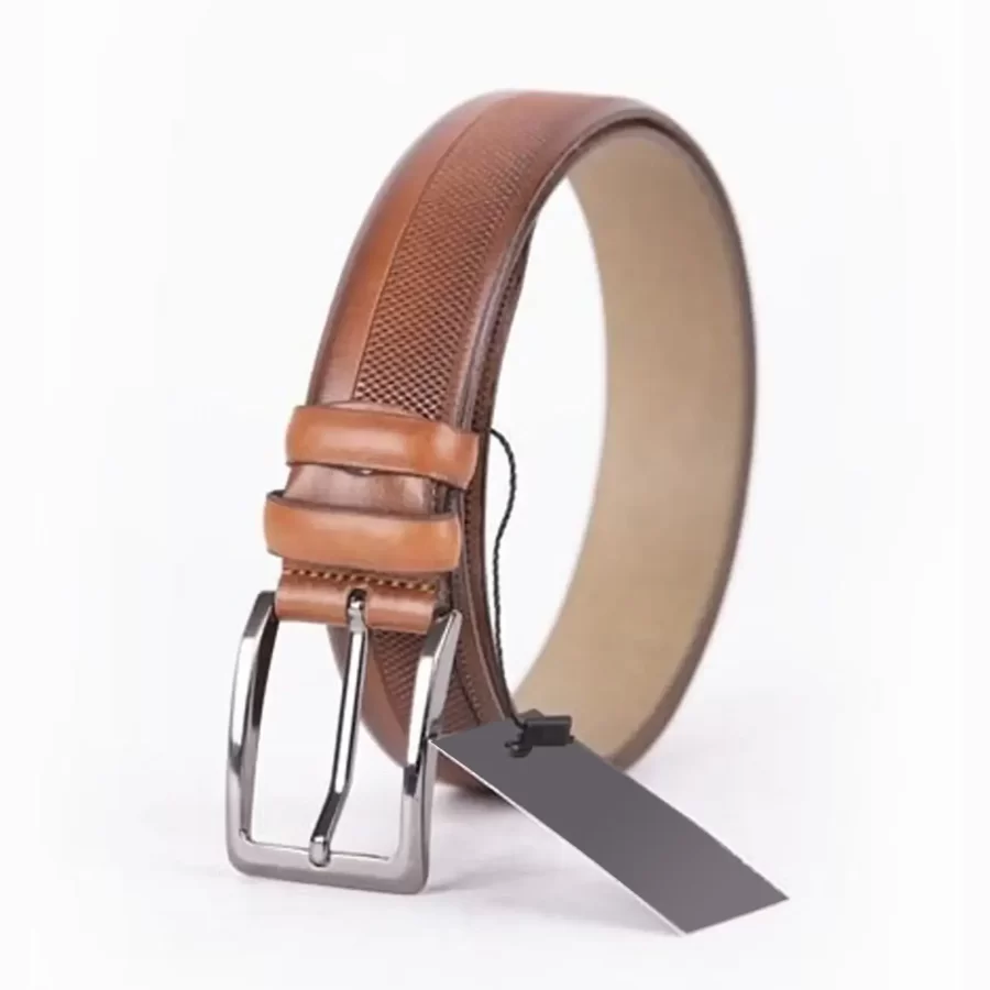 Light Brown Mens Belt Dress Laser Cut Leather ST01473 3