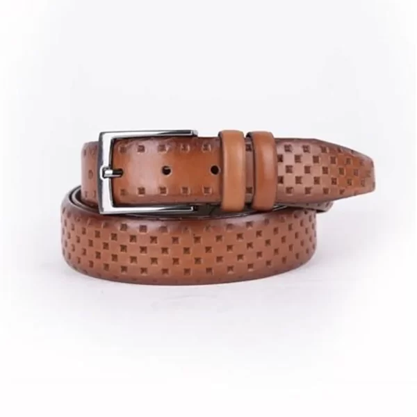 Light Brown Mens Belt Dress Laser Dotted Leather ST01487 4