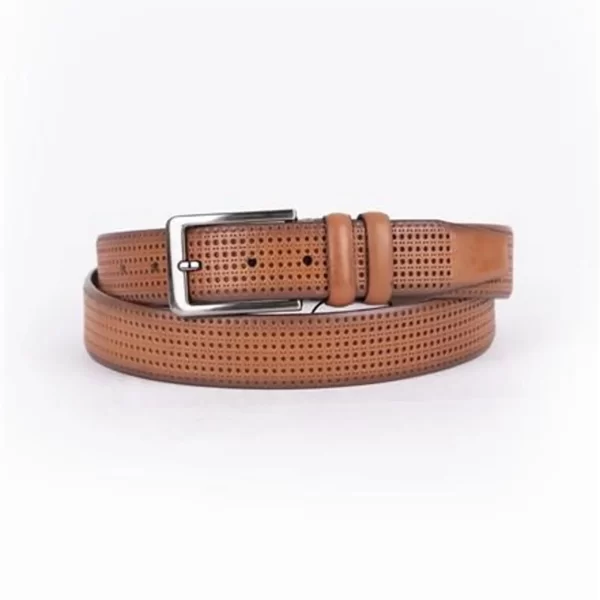 Light Brown Mens Belt Dress Perforated Leather ST01441 7