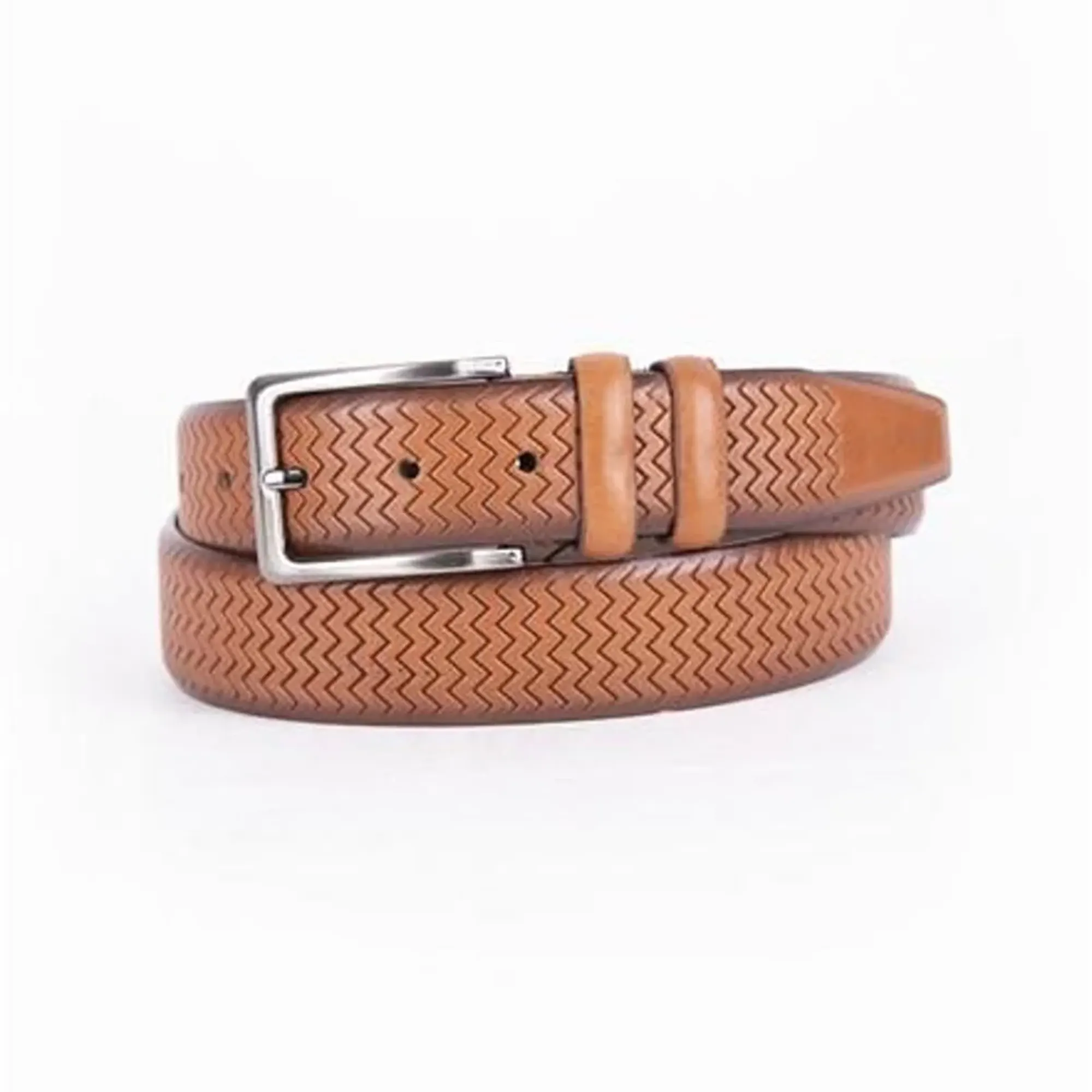 Light Brown Mens Casual Belt With Checkered Texture