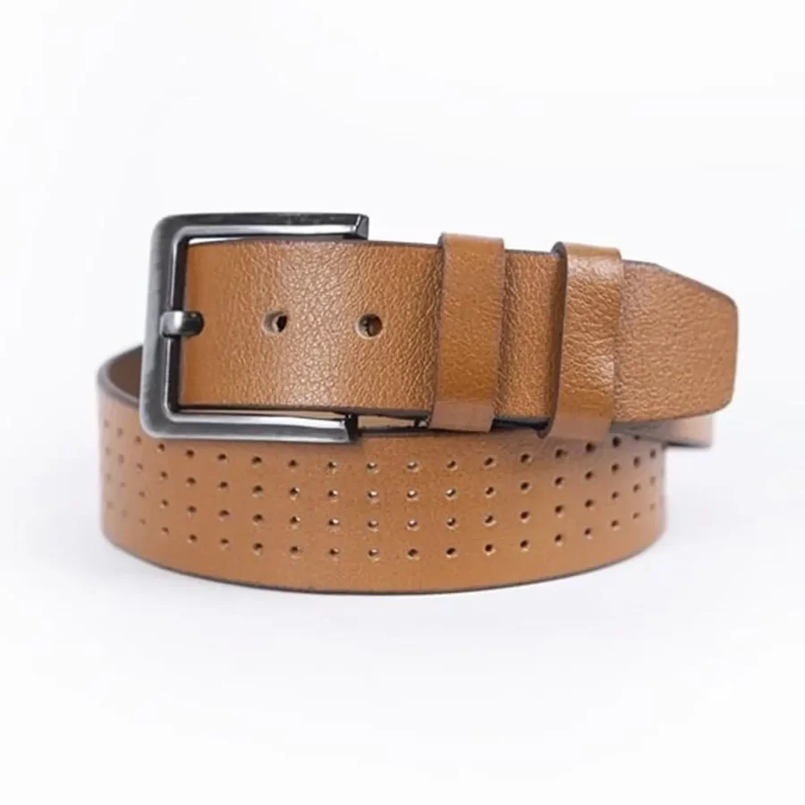 Light Brown Mens Belt For Jeans Wide Dotted Calf Leather ST00862 1