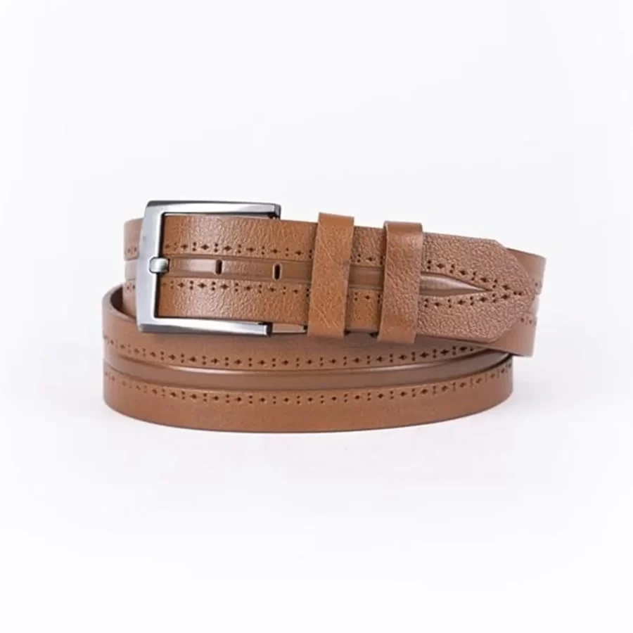 Light Brown Mens Belt For Jeans Wide Embossed Calf Leather ST01275 1