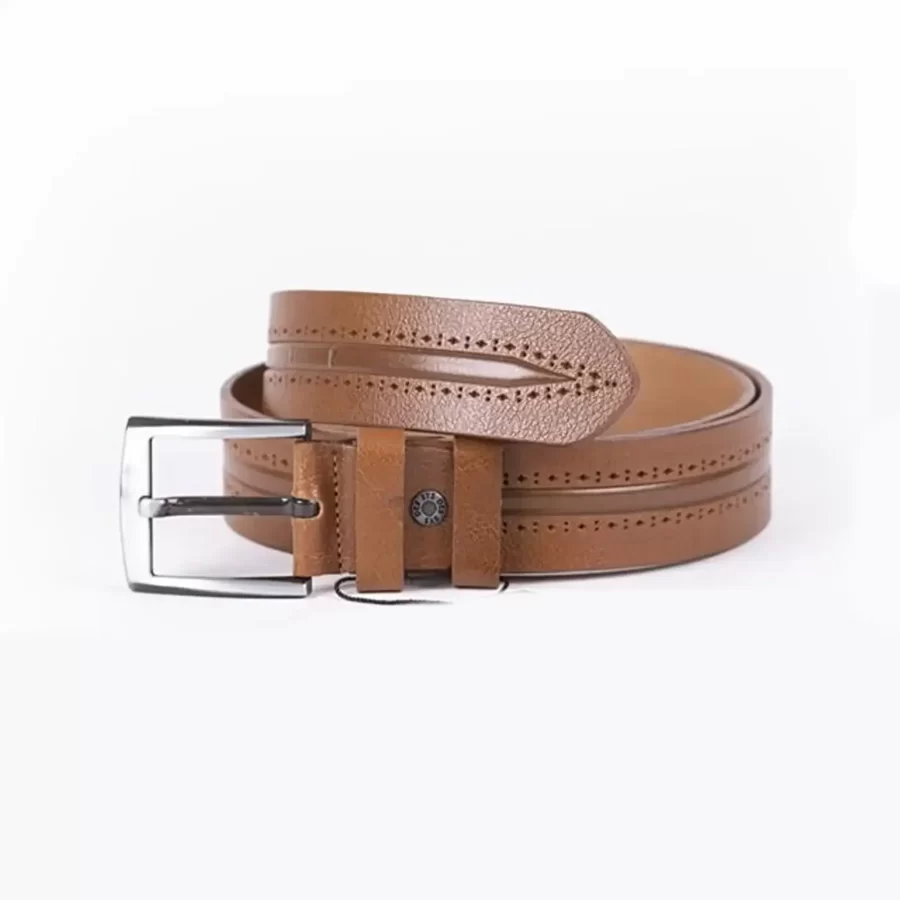 Light Brown Mens Belt For Jeans Wide Embossed Calf Leather ST01275 2
