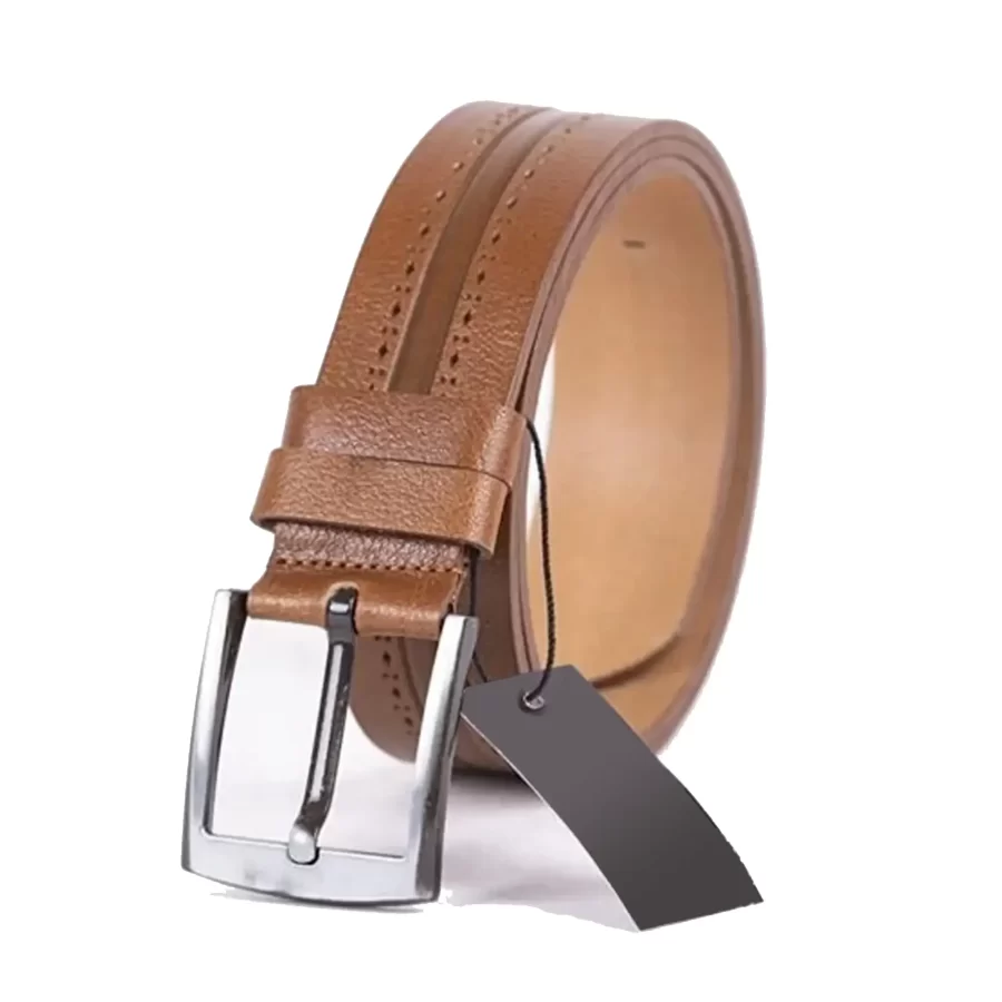Light Brown Mens Belt For Jeans Wide Embossed Calf Leather ST01275 3
