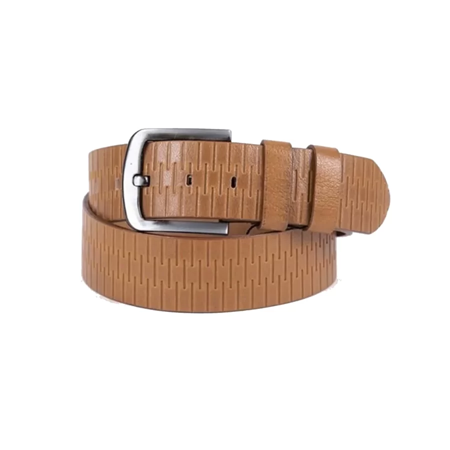 Light Brown Mens Belt For Jeans Wide Genuine Leather With Texture ST01308 1