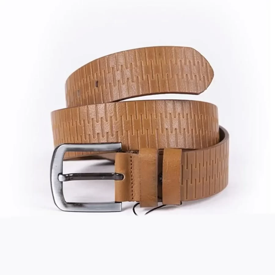 Light Brown Mens Belt For Jeans Wide Genuine Leather With Texture ST01308 2