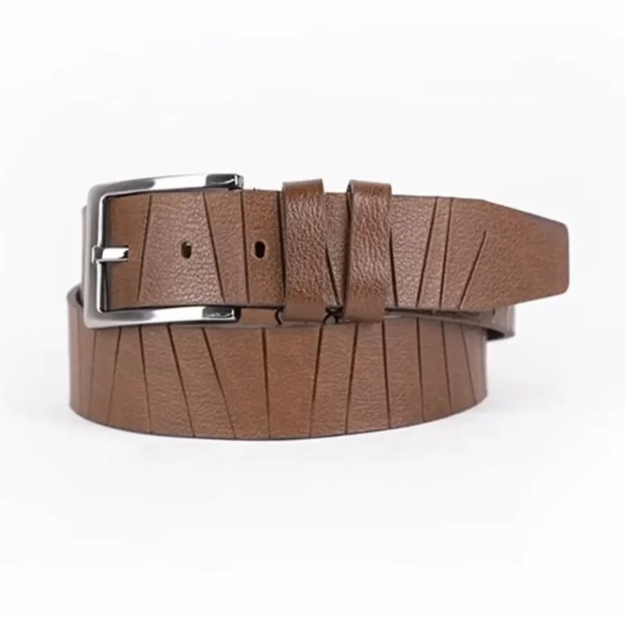 Light Brown Mens Belt For Suit Line Textured Calfskin ST00813 7