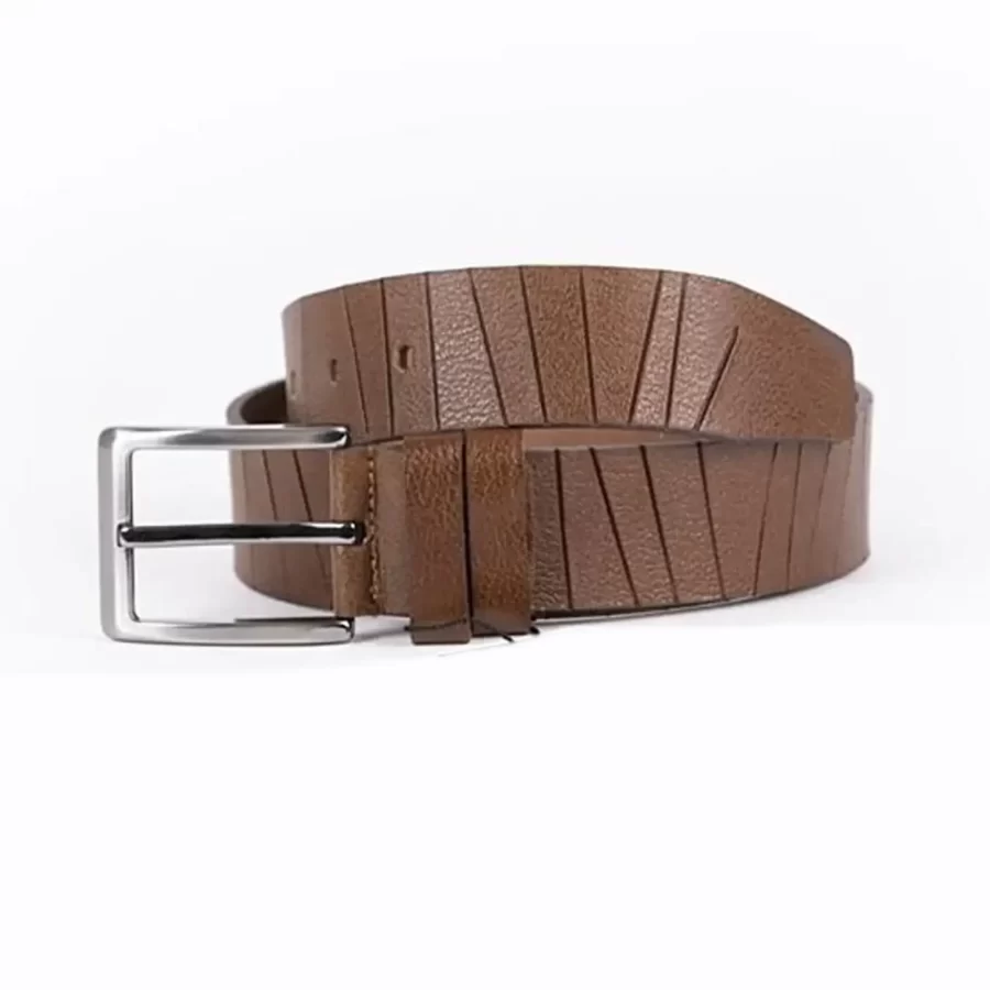 Light Brown Mens Belt For Suit Line Textured Calfskin ST00813 8