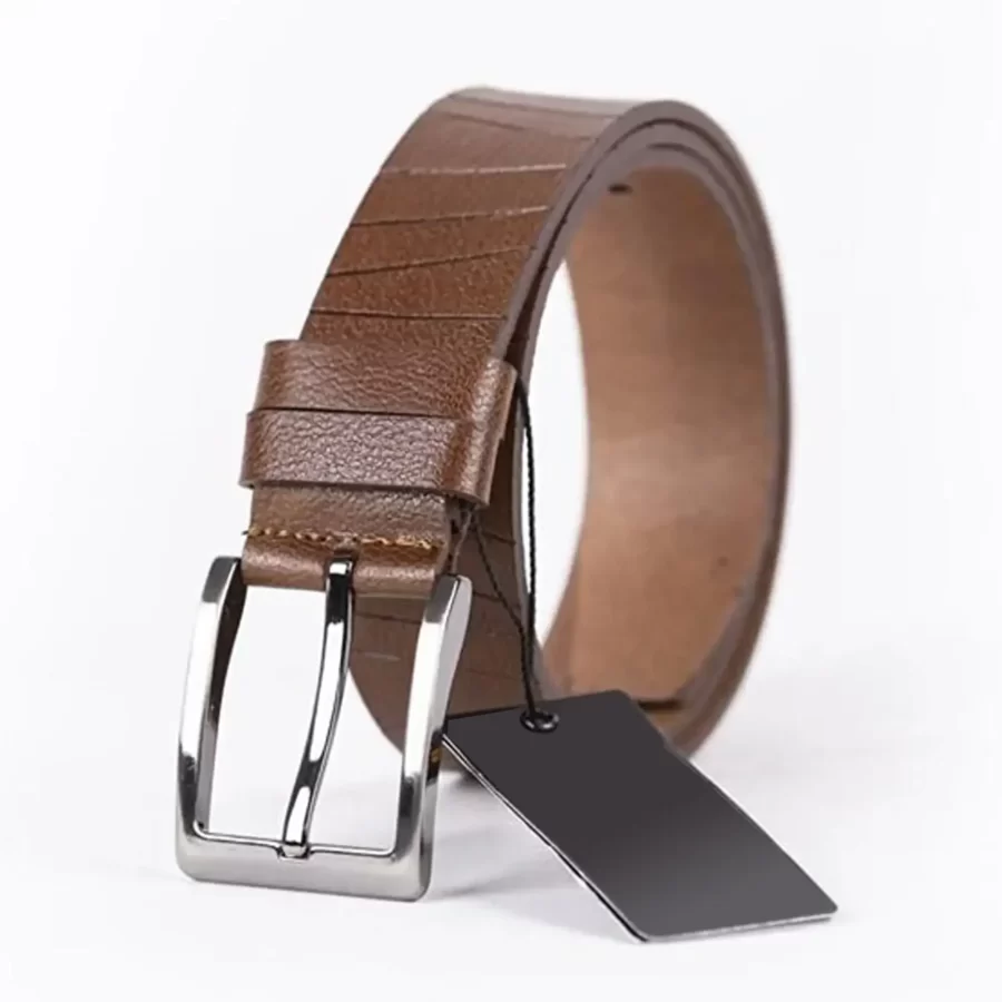 Light Brown Mens Belt For Suit Line Textured Calfskin ST00813 9