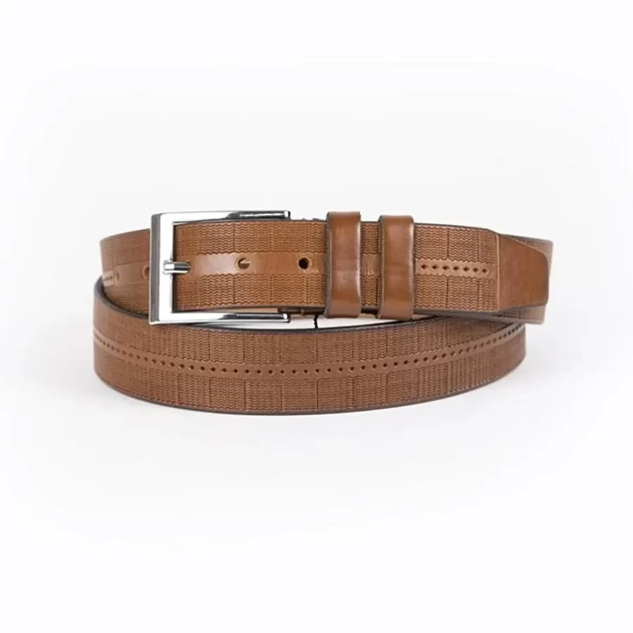 Light Brown Mens Belt Jeans Laser Cut Leather ST01324 7