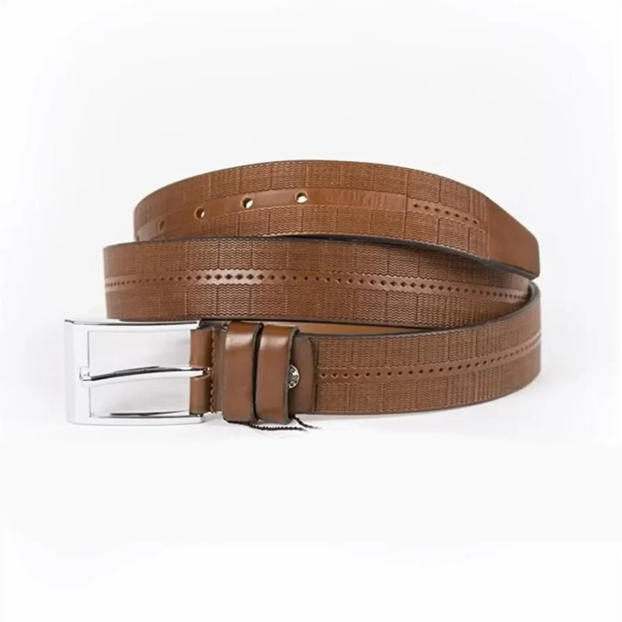 Light Brown Mens Belt Jeans Laser Cut Leather ST01324 8