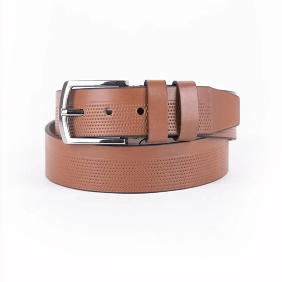 Light Brown Mens Vegan Leather Belt Dotted Line For Jeans TYC00123681625 1