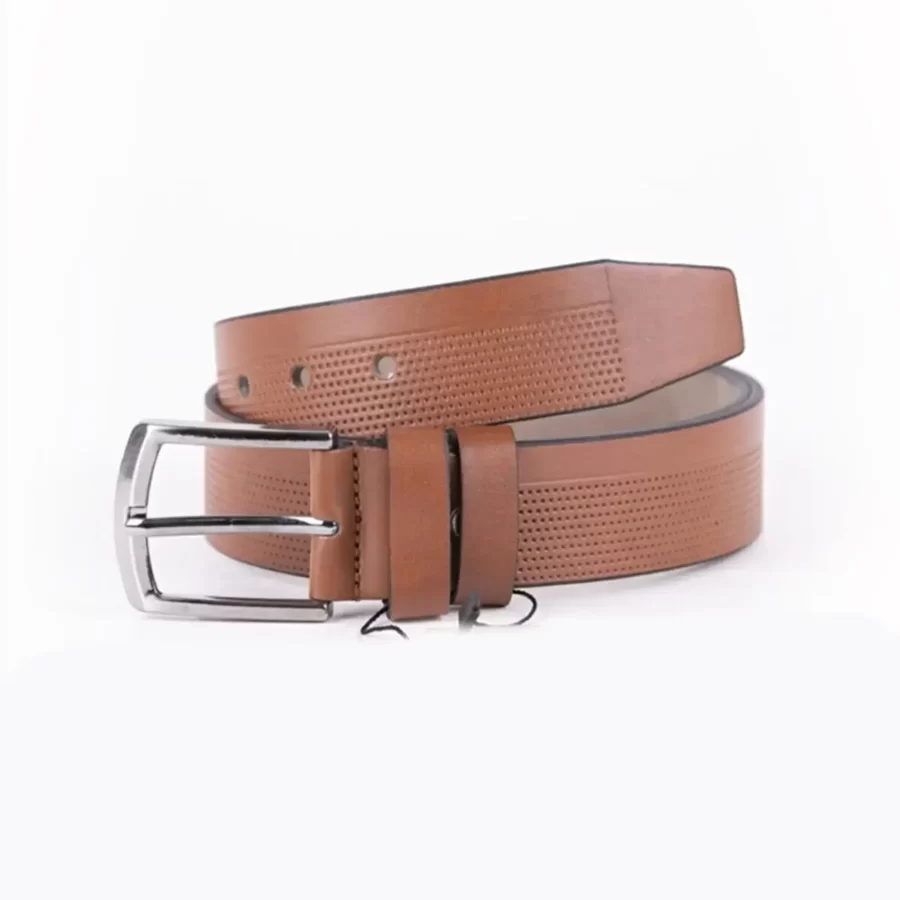 Light Brown Mens Vegan Leather Belt Dotted Line For Jeans TYC00123681625 2