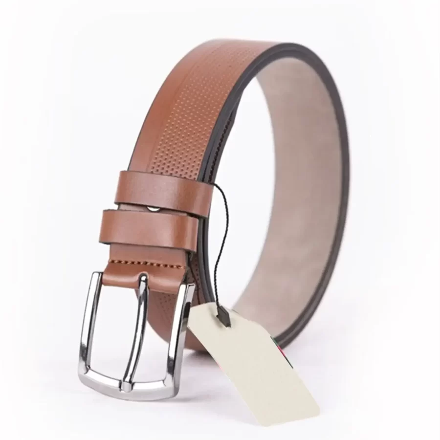 Light Brown Mens Vegan Leather Belt Dotted Line For Jeans TYC00123681625 3