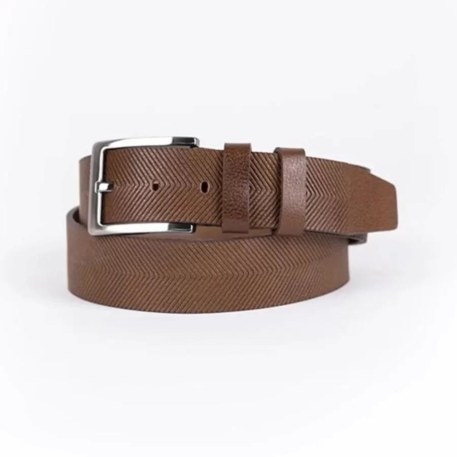Medium Brown Mens Belt Dress Laser Cut Leather ST01099 1