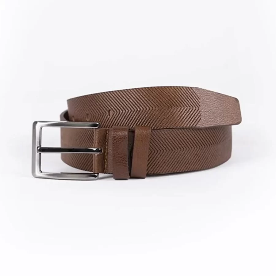 Medium Brown Mens Belt Dress Laser Cut Leather ST01099 2