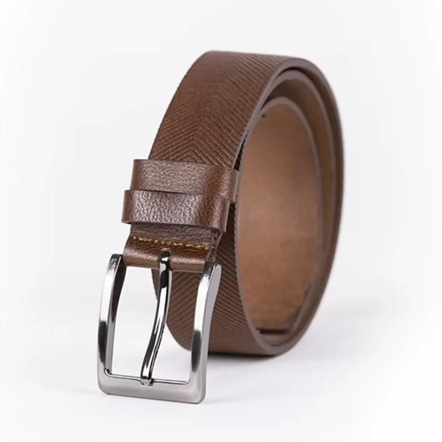 Medium Brown Mens Belt Dress Laser Cut Leather ST01099 3