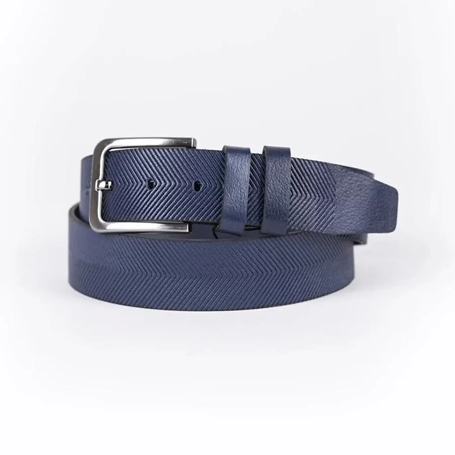 Navy Blue Mens Belt Dress Laser Cut Leather ST01099 7