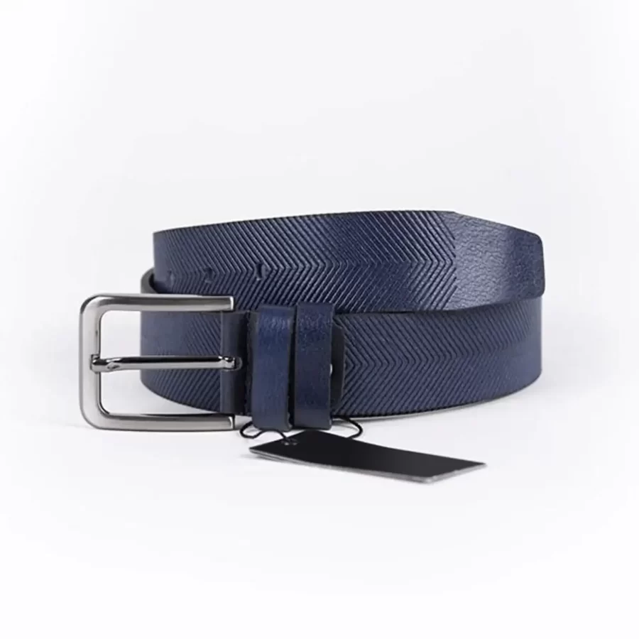 Navy Blue Mens Belt Dress Laser Cut Leather ST01099 8