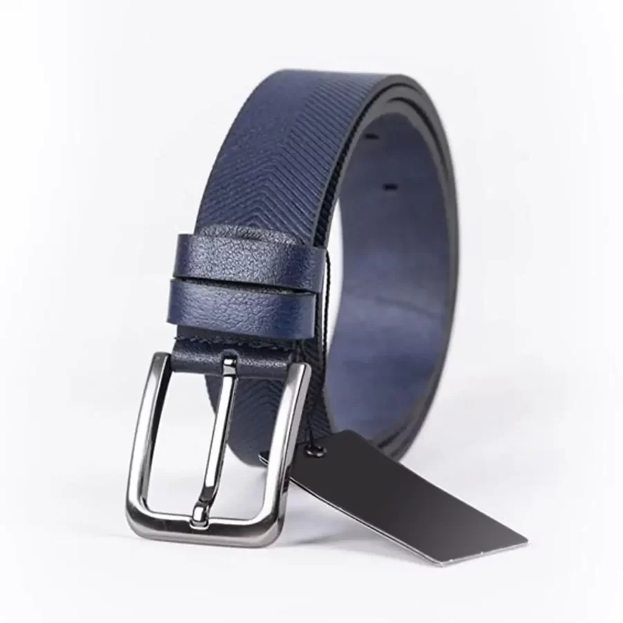 Navy Blue Mens Belt Dress Laser Cut Leather ST01099 9