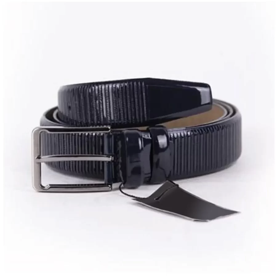 Navy Blue Mens Belt Dress Patent Leather ST01413 2